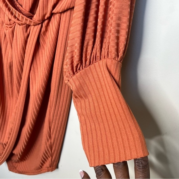 BOOHOO Rust Wrap Front Fall Dress - Picture 4 of 6